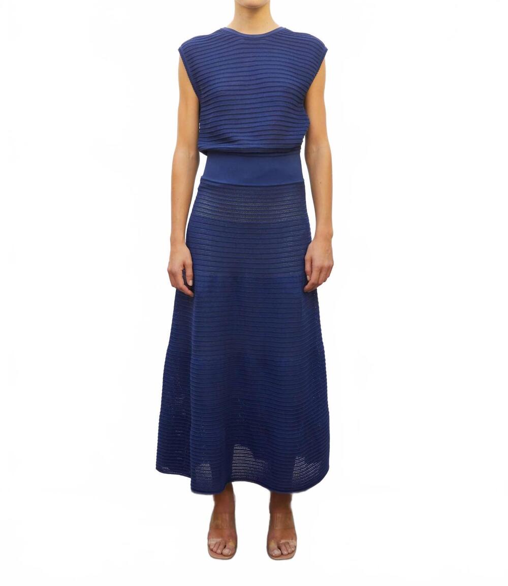 NEW MOLLI ephemere long knit dress in bleu faience